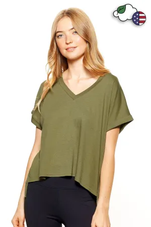 HC278 Soft Halo™ V-Neck Cuffed Cutout Mid-Crop Tee