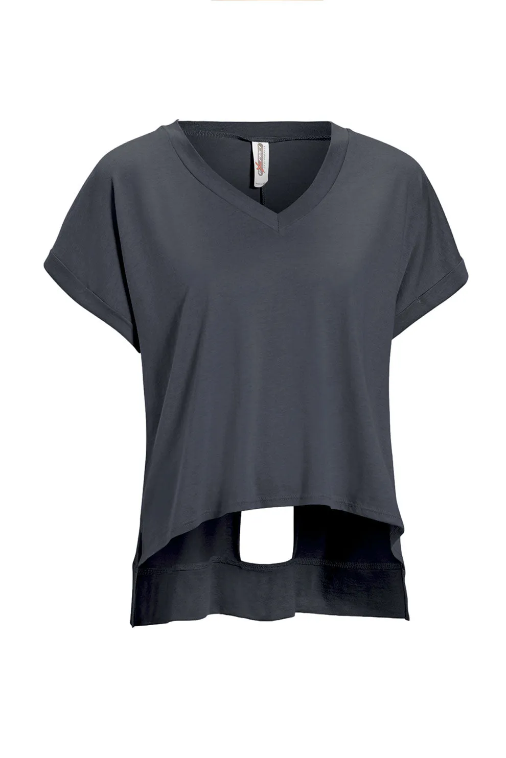 HC278 Soft Halo™ V-Neck Cuffed Cutout Mid-Crop Tee