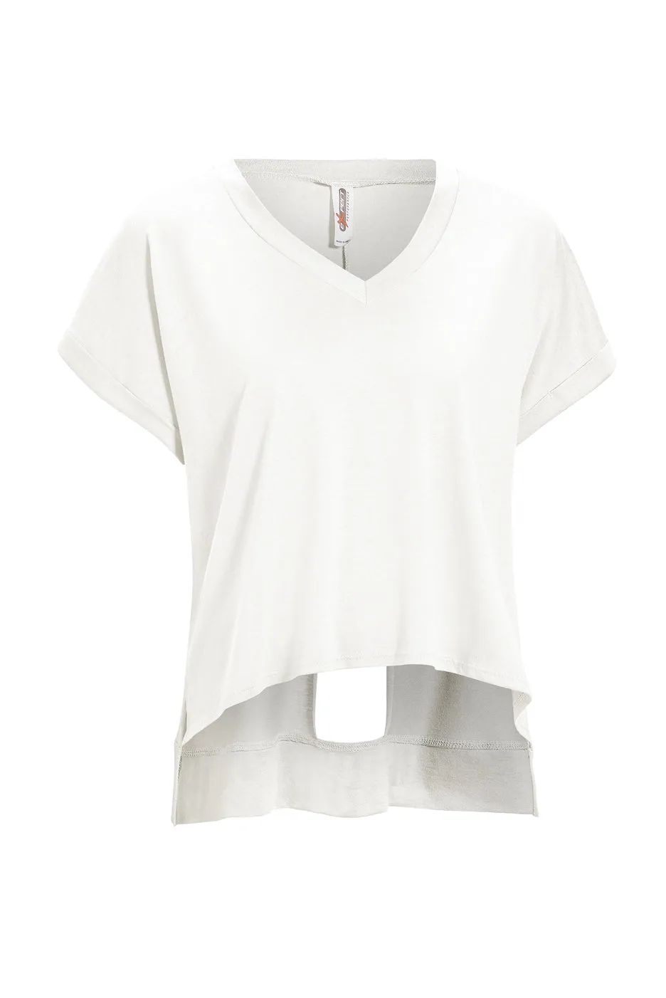 HC278 Soft Halo™ V-Neck Cuffed Cutout Mid-Crop Tee
