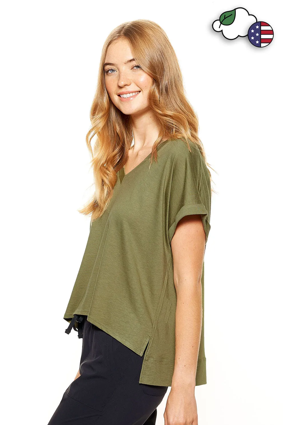 HC278 Soft Halo™ V-Neck Cuffed Cutout Mid-Crop Tee