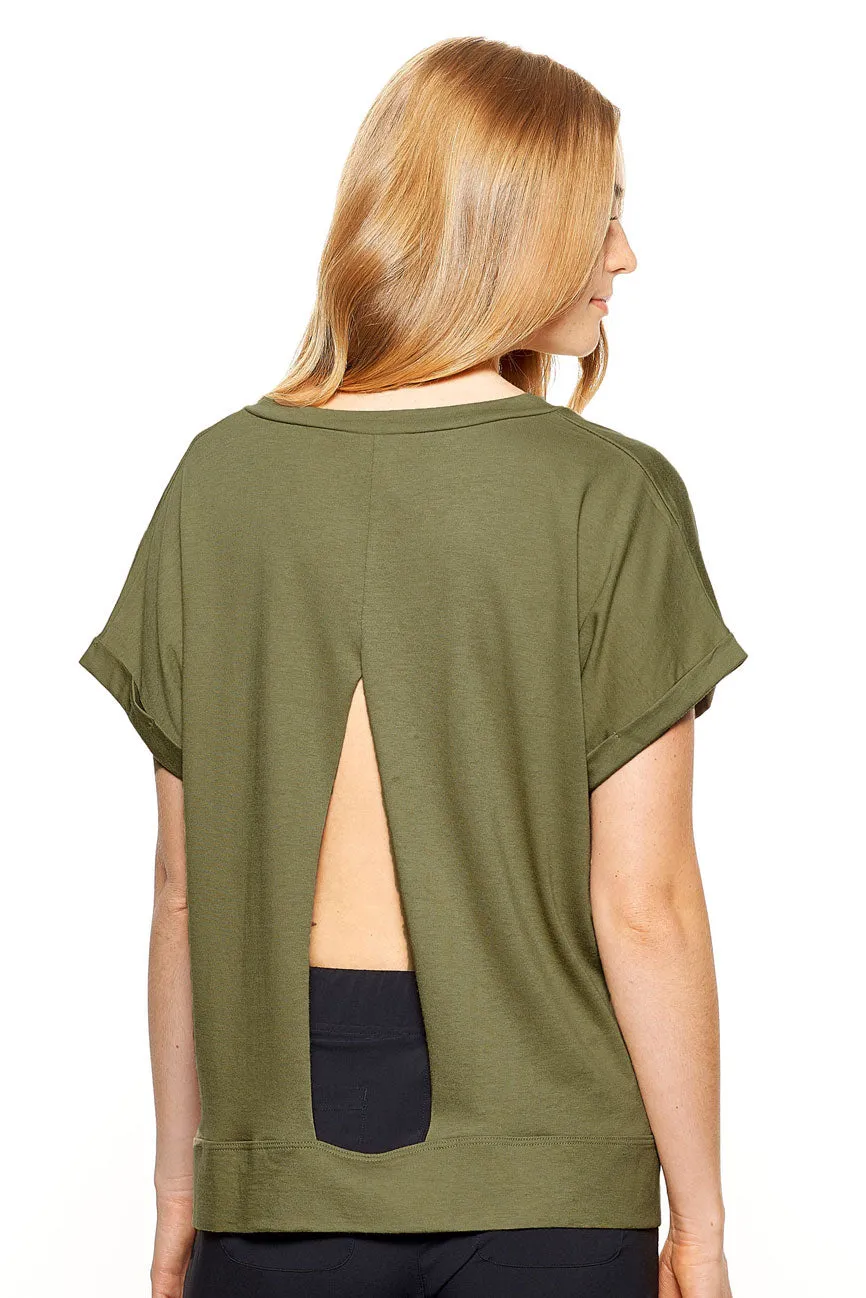 HC278 Soft Halo™ V-Neck Cuffed Cutout Mid-Crop Tee