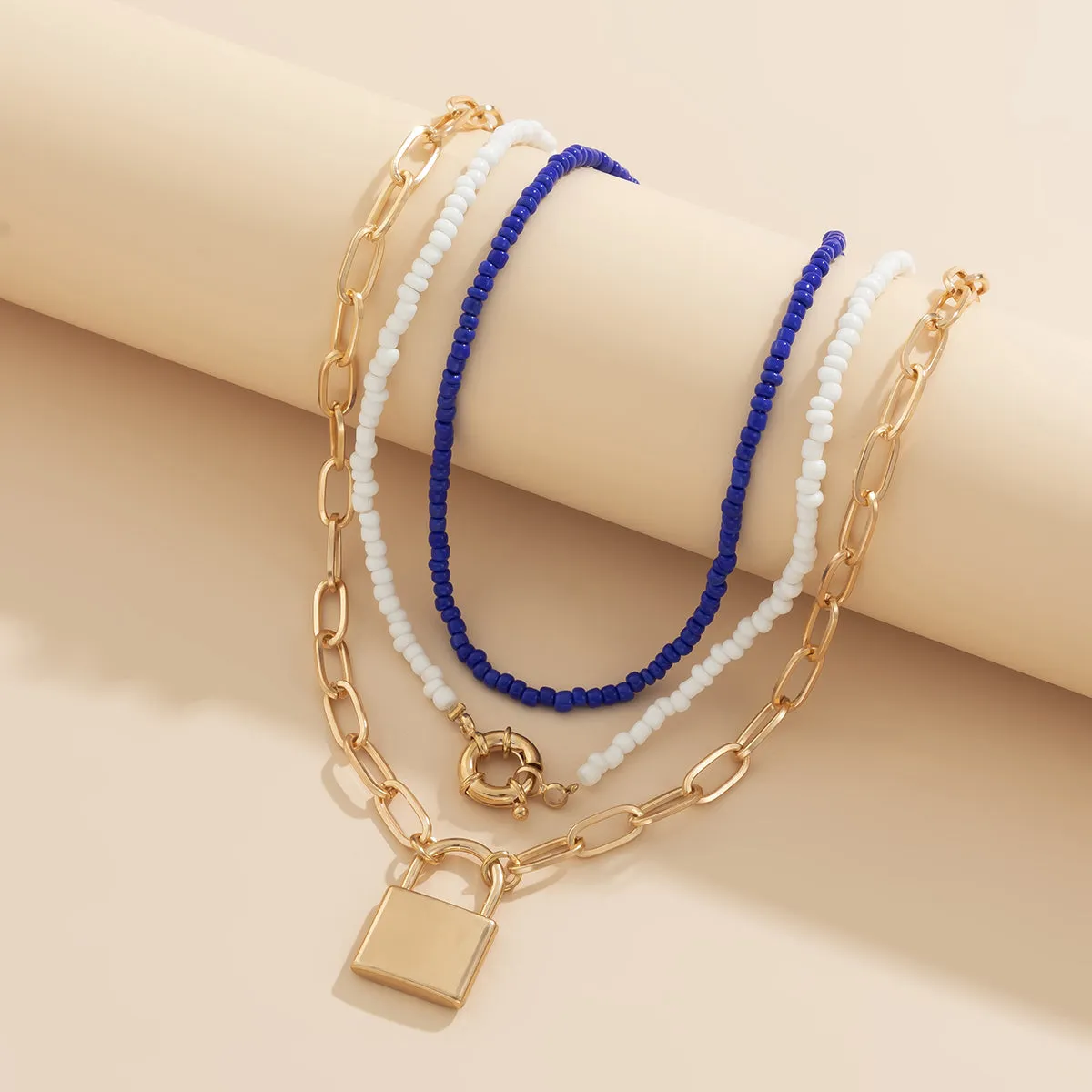 Howlite & 18K Gold-Plated Lock Pendant Necklace Set