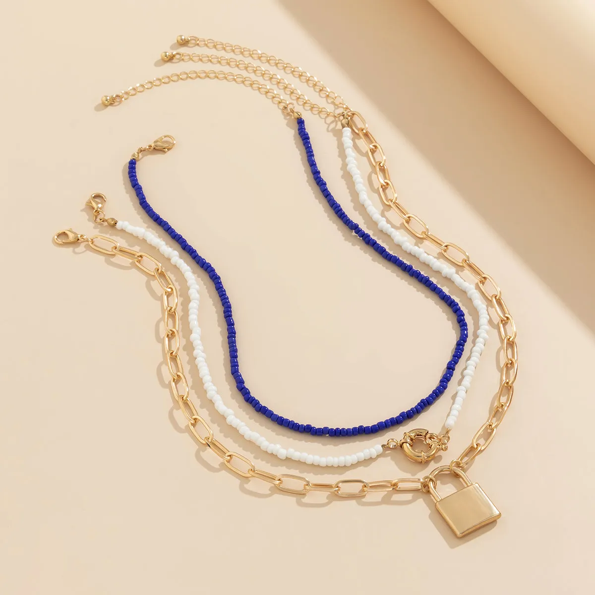 Howlite & 18K Gold-Plated Lock Pendant Necklace Set