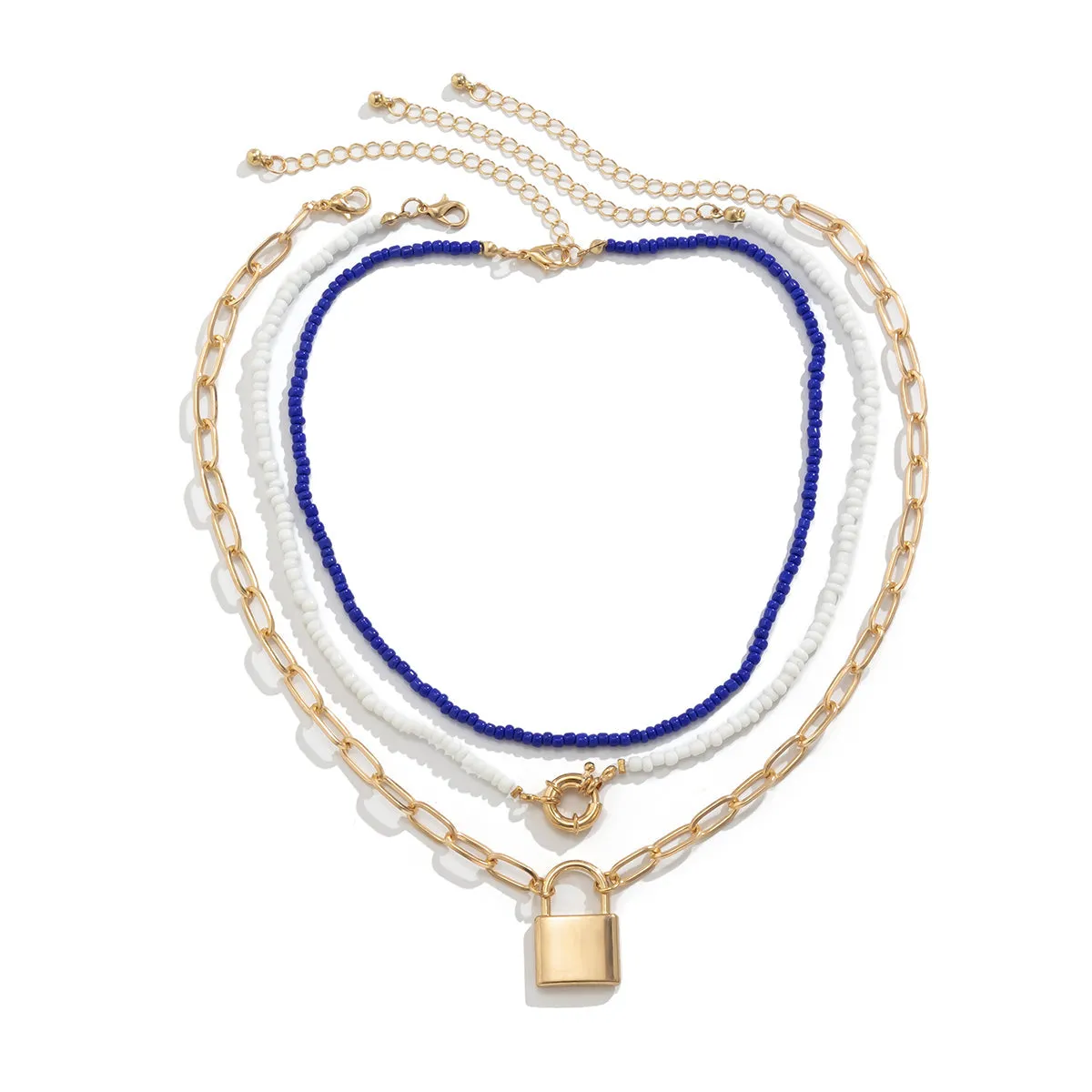 Howlite & 18K Gold-Plated Lock Pendant Necklace Set