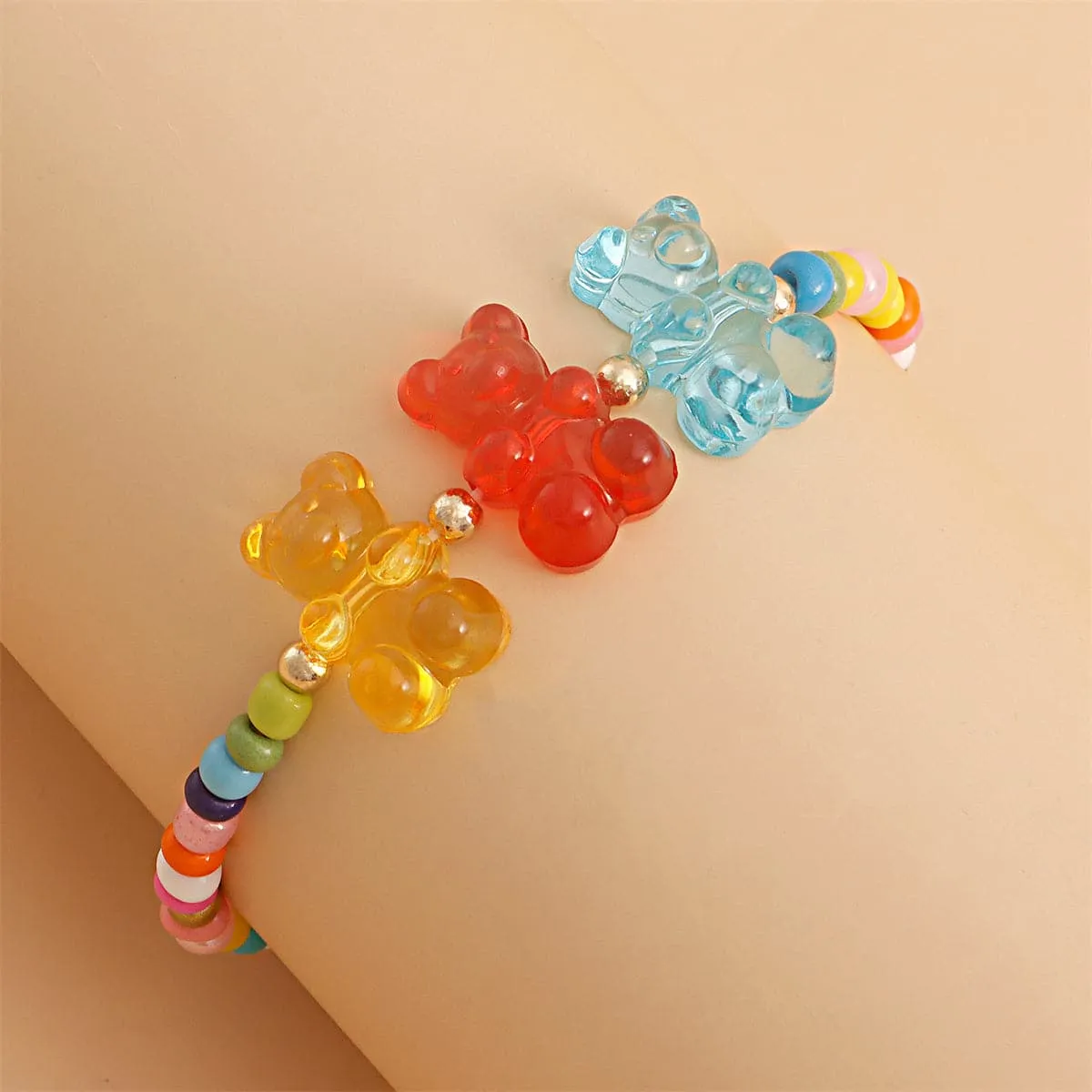 Howlite & Multicolor Resin Bears Stretch Bracelet