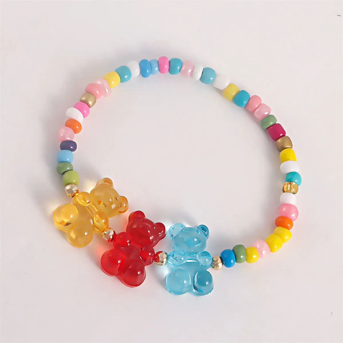 Howlite & Multicolor Resin Bears Stretch Bracelet