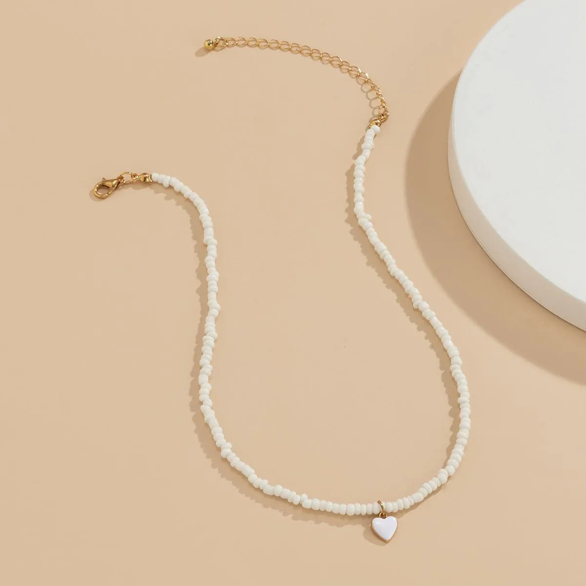 Howlite & White Enamel 18K Gold-Plated Heart Necklace