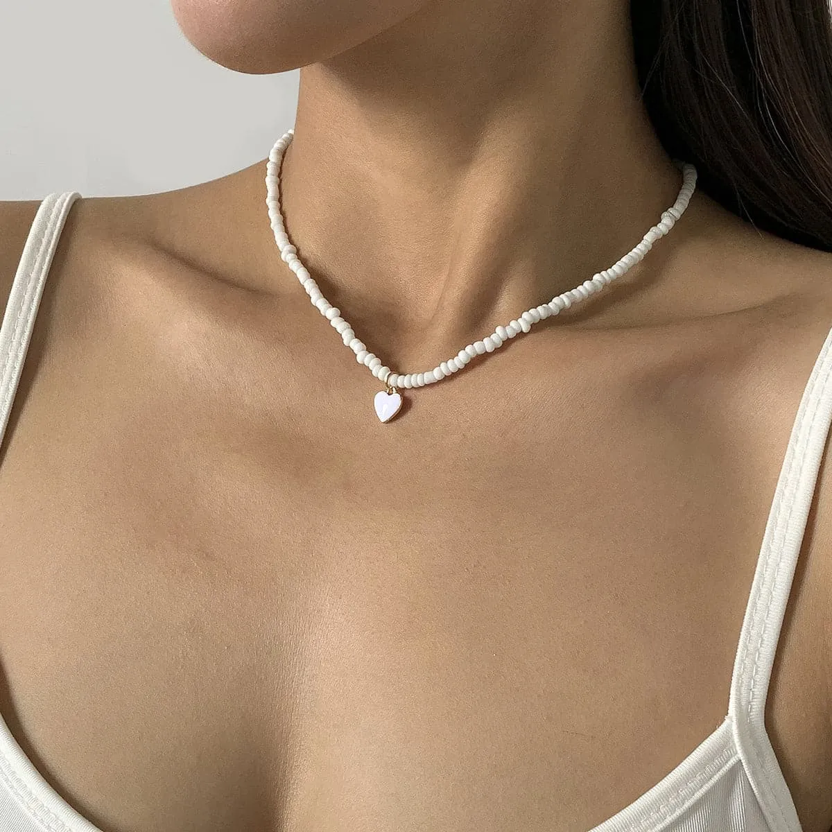 Howlite & White Enamel 18K Gold-Plated Heart Necklace