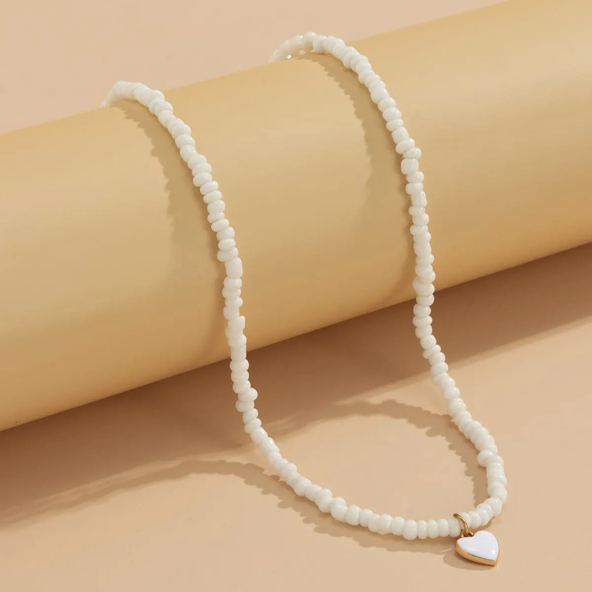 Howlite & White Enamel 18K Gold-Plated Heart Necklace