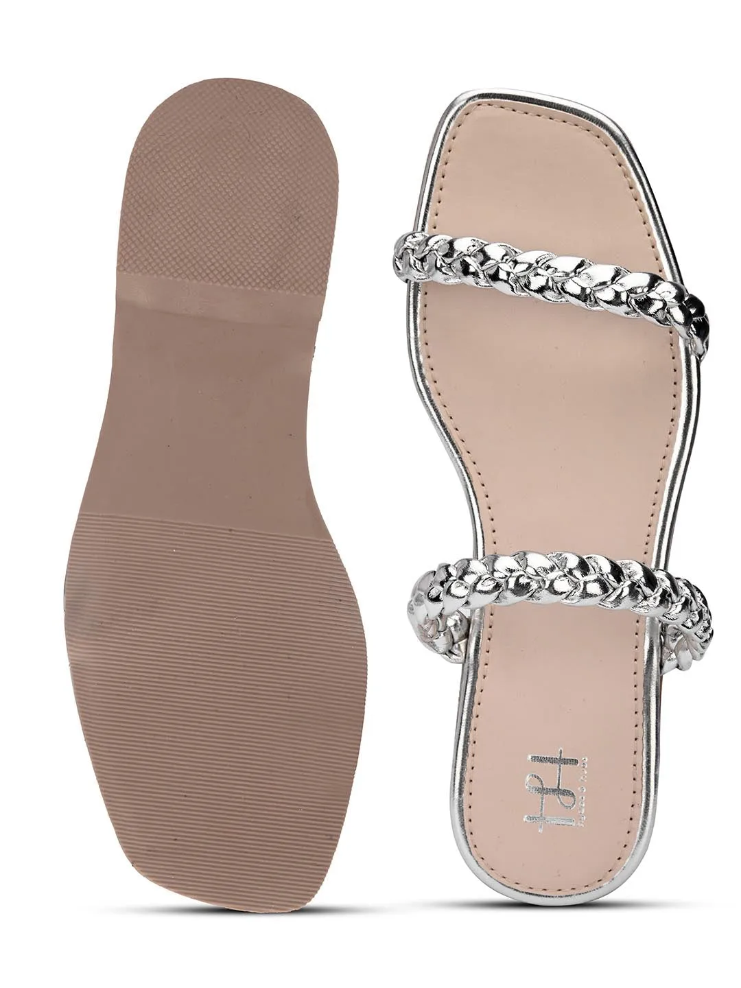 Hydes N Hues Women Silver-Toned Printed Open Toe Flats
