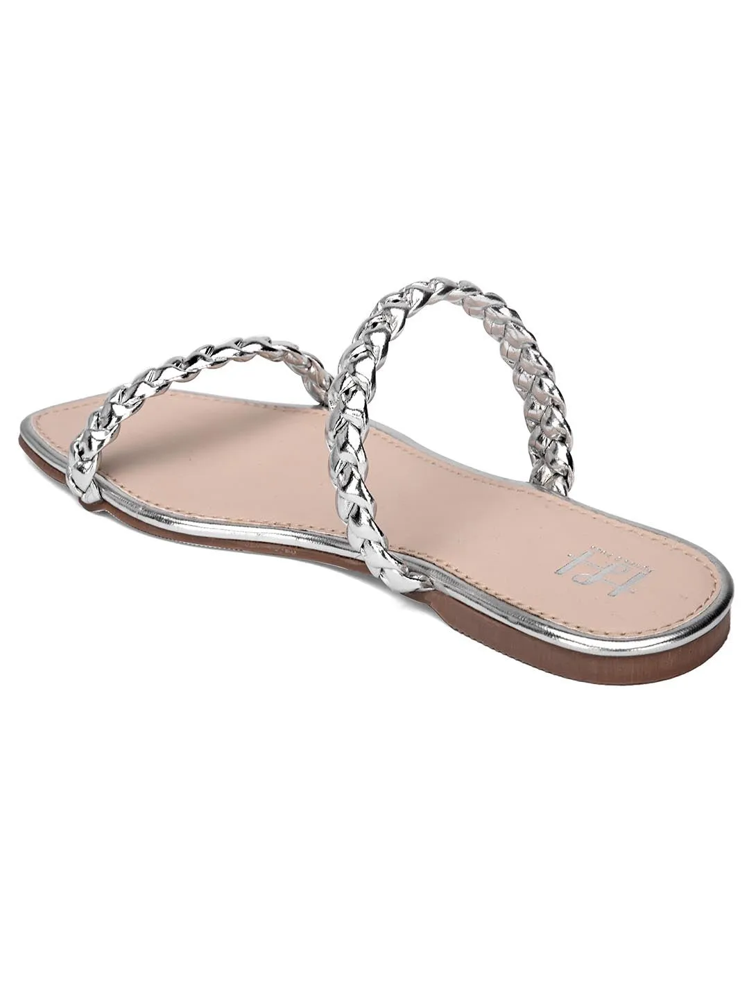 Hydes N Hues Women Silver-Toned Printed Open Toe Flats
