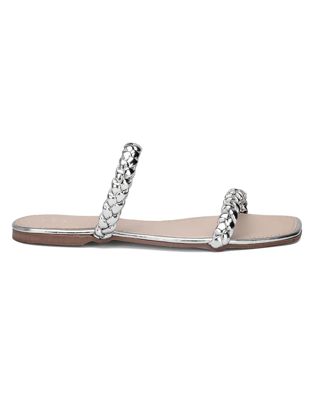Hydes N Hues Women Silver-Toned Printed Open Toe Flats