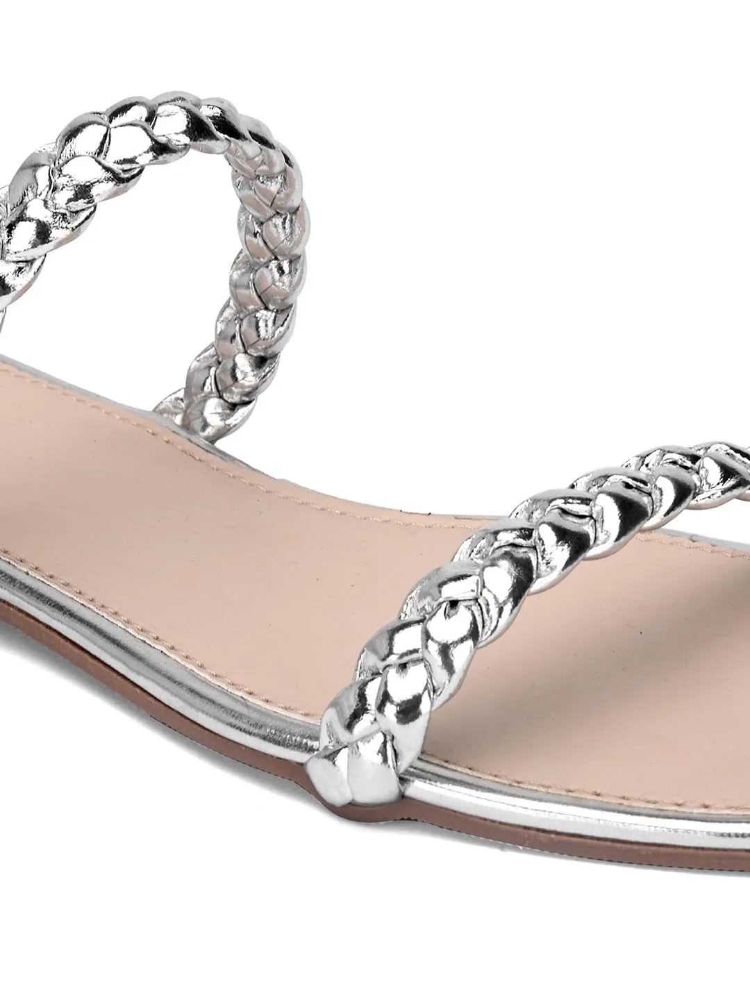 Hydes N Hues Women Silver-Toned Printed Open Toe Flats