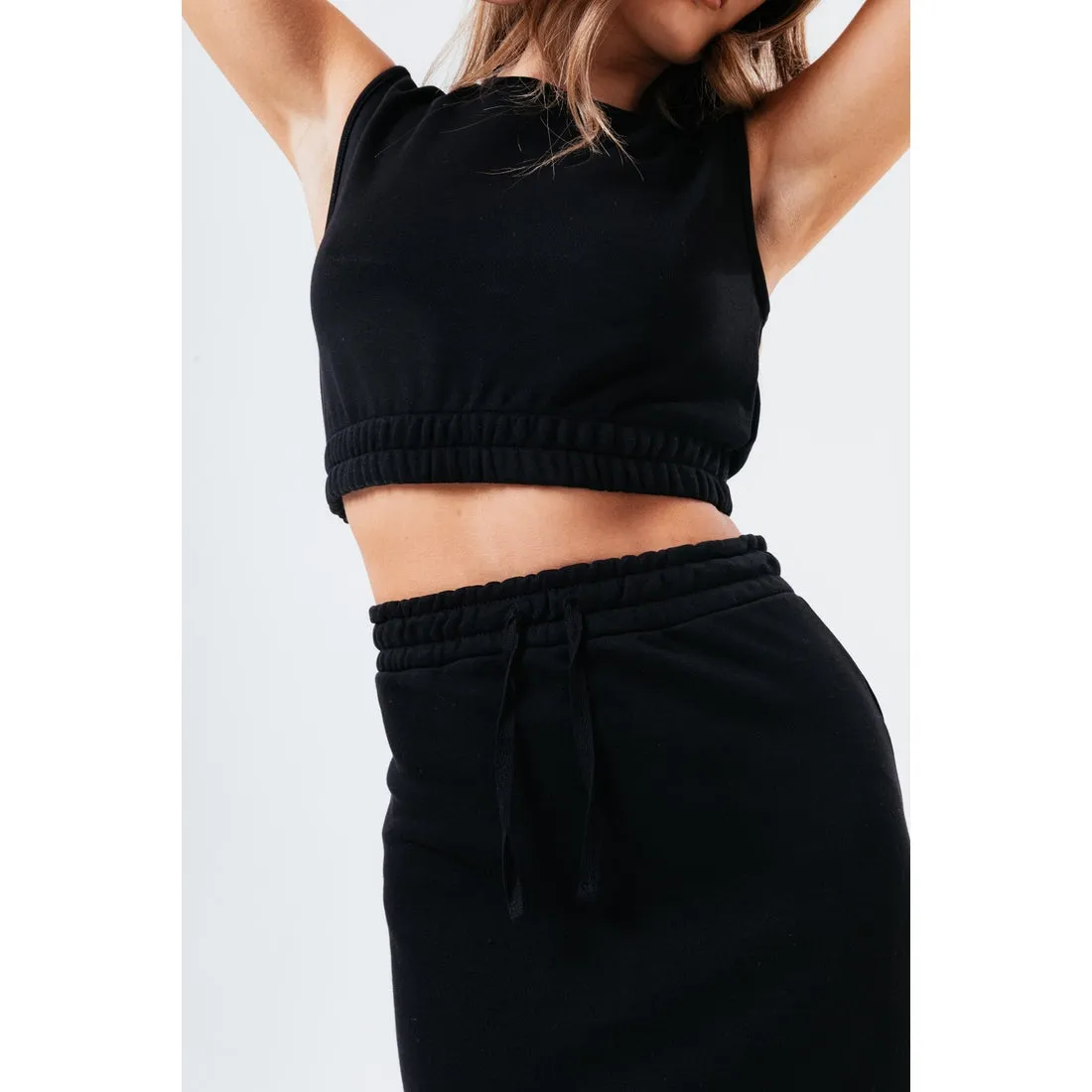 HYPE BLACK SWEAT MIDI SKIRT WOMEN'S LOUNGEWEAR SET