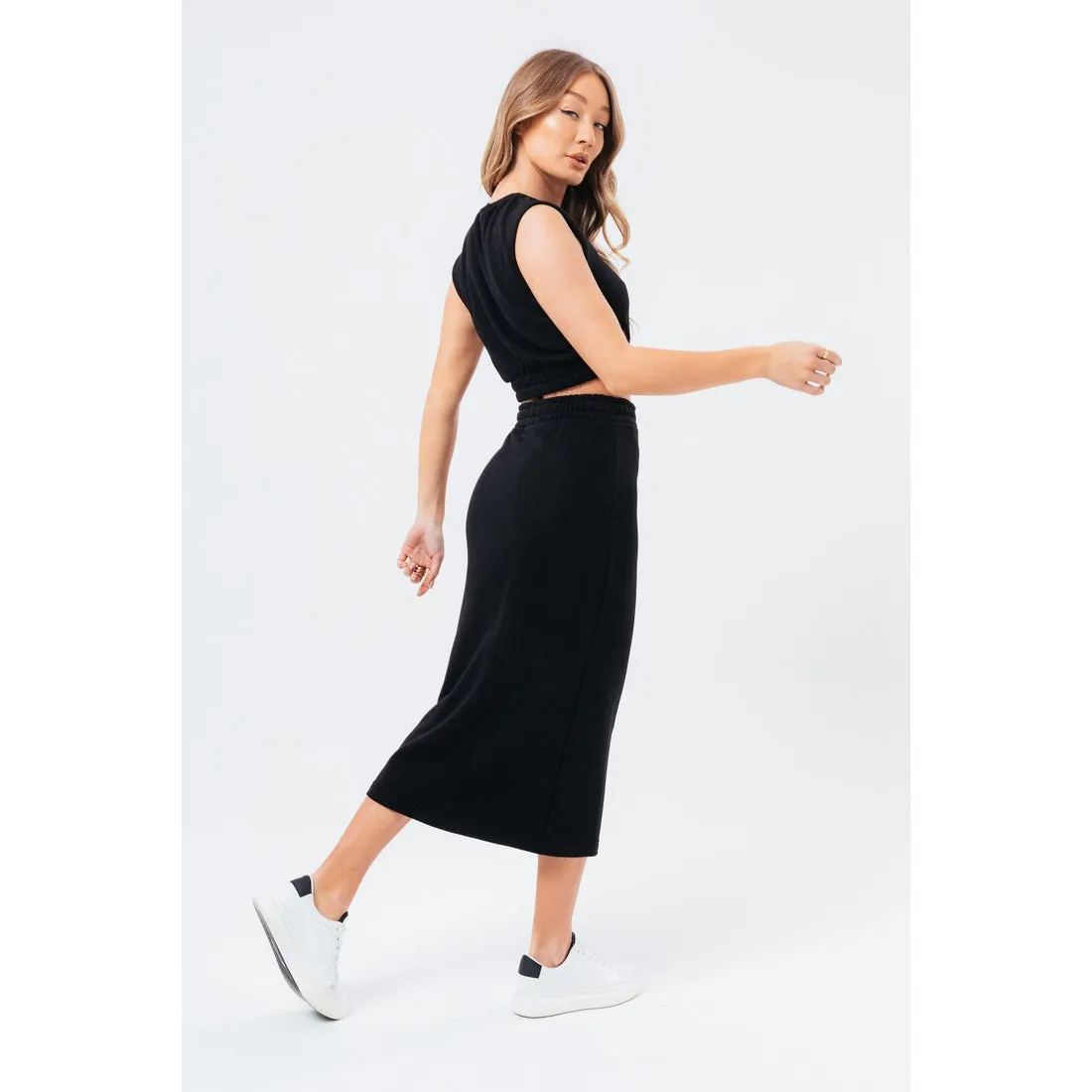 HYPE BLACK SWEAT MIDI SKIRT WOMEN'S LOUNGEWEAR SET