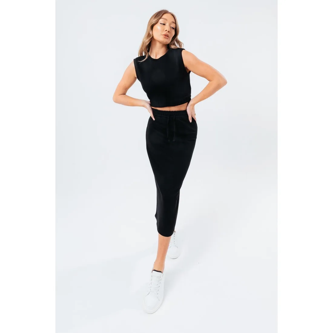 HYPE BLACK SWEAT MIDI SKIRT WOMEN'S LOUNGEWEAR SET