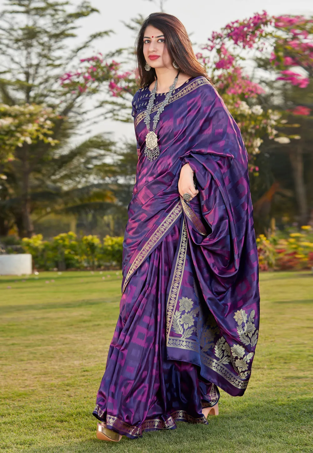 Indigo Lavender Indian Banarasi Silk Saree