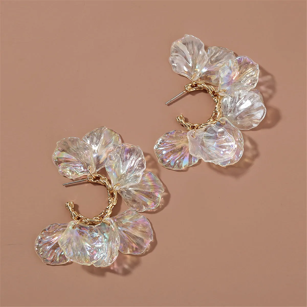 Iridescent & 18K Gold-Plated Petals Huggie Earrings