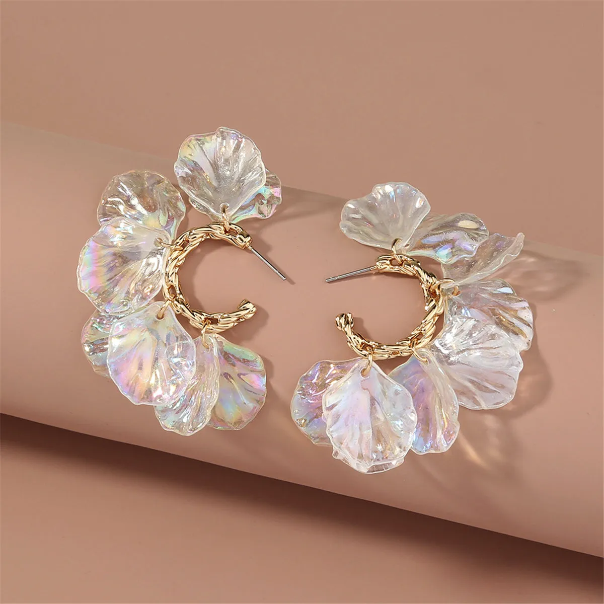 Iridescent & 18K Gold-Plated Petals Huggie Earrings