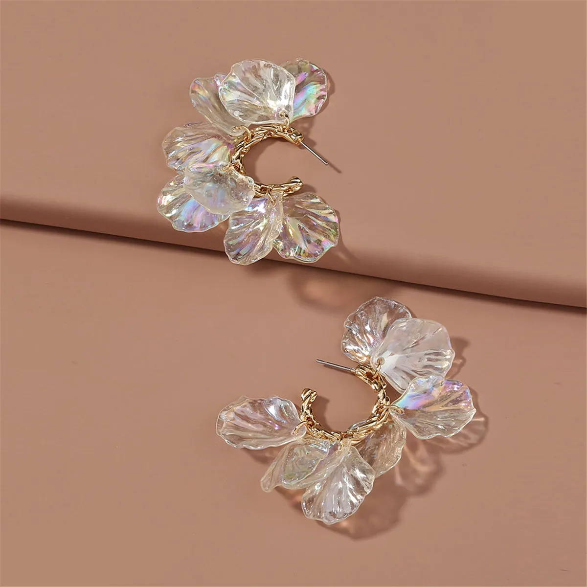 Iridescent & 18K Gold-Plated Petals Huggie Earrings