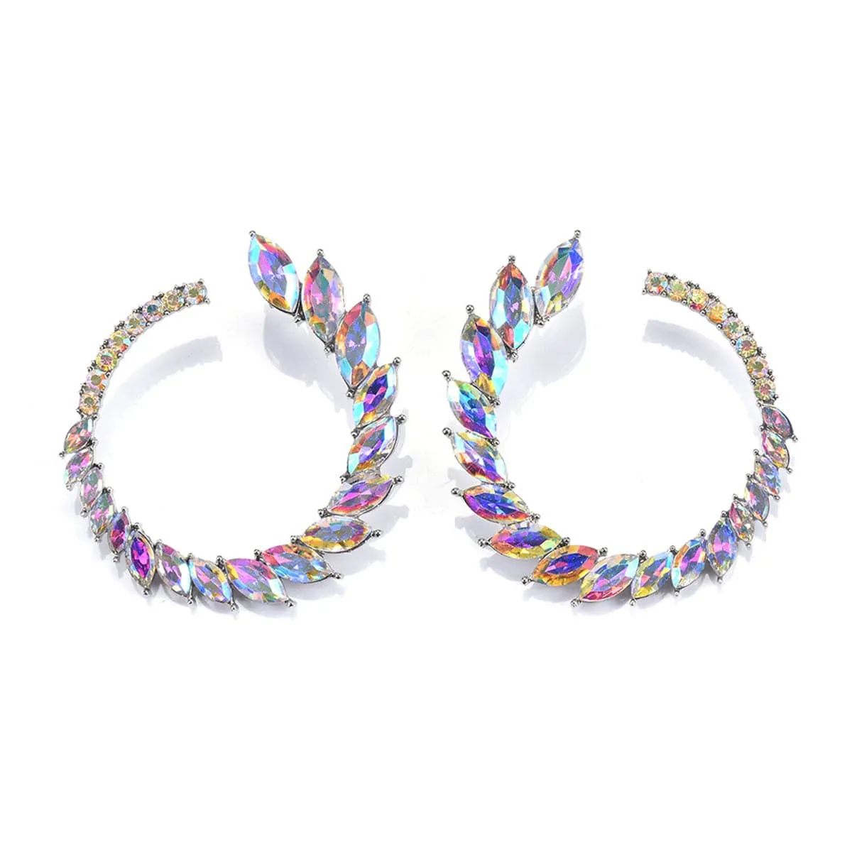 Iridescent Crystal & Cubic Zirconia Open Wreath Stud Earrings