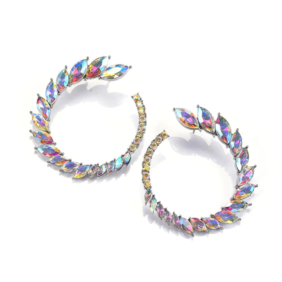 Iridescent Crystal & Cubic Zirconia Open Wreath Stud Earrings