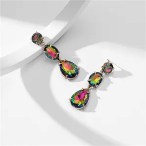 Iridescent Crystal Tiered Pear-Cut Drop Earrings