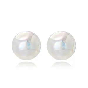 Iridescent Pearl & Silver-Plated Hammered Round Stud Earrings