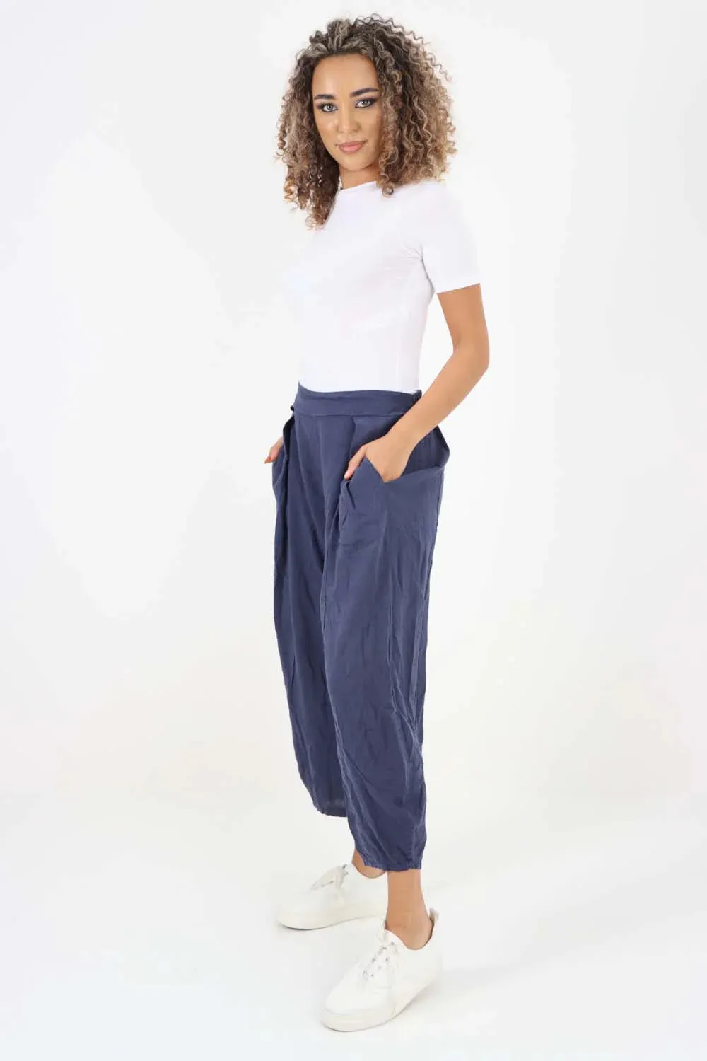 Italian Plain Layered 3/4 Linen Jogger