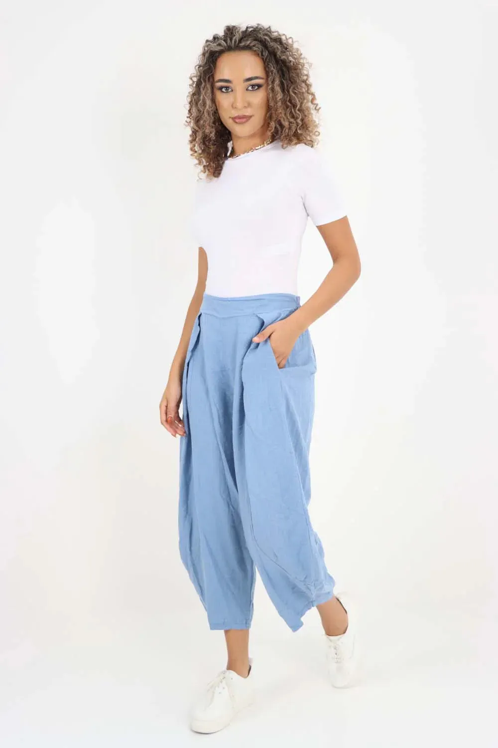 Italian Plain Layered 3/4 Linen Jogger