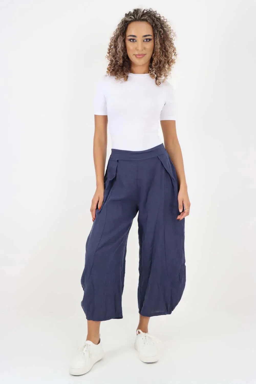 Italian Plain Layered 3/4 Linen Jogger