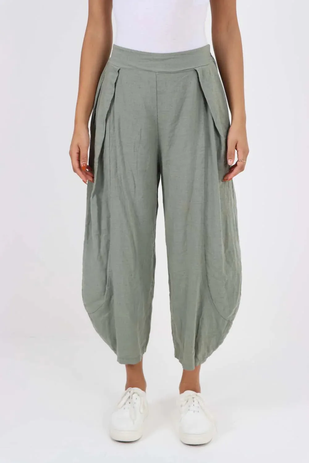Italian Plain Layered 3/4 Linen Jogger