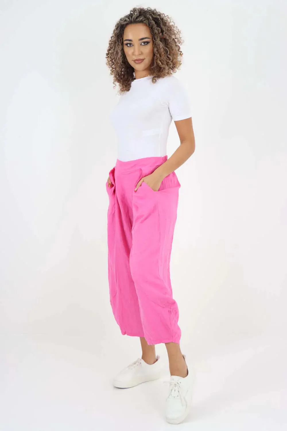 Italian Plain Layered 3/4 Linen Jogger