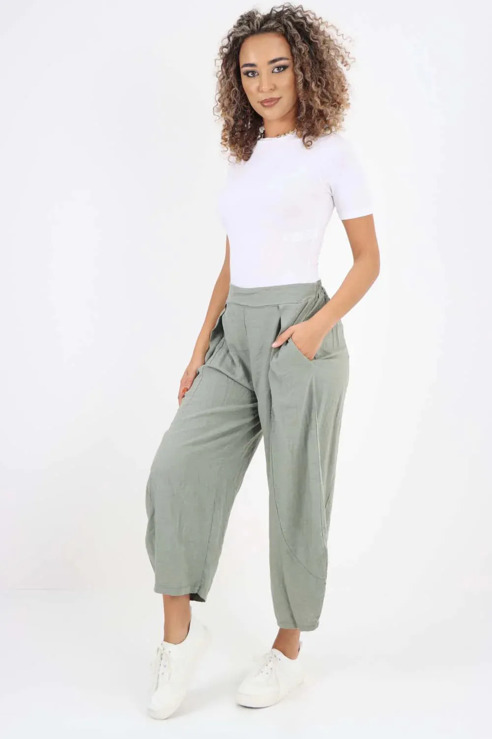 Italian Plain Layered 3/4 Linen Jogger