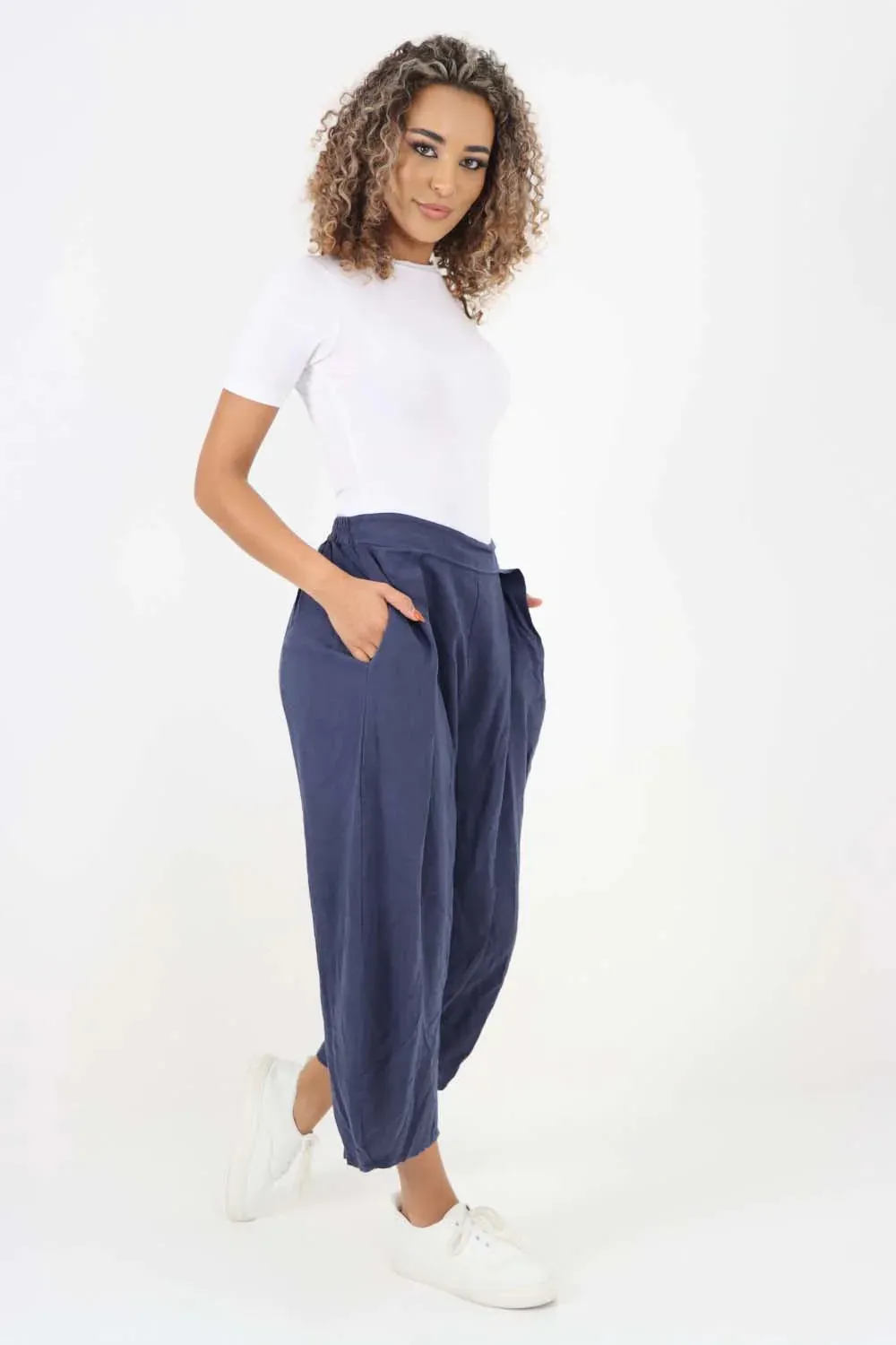 Italian Plain Layered 3/4 Linen Jogger