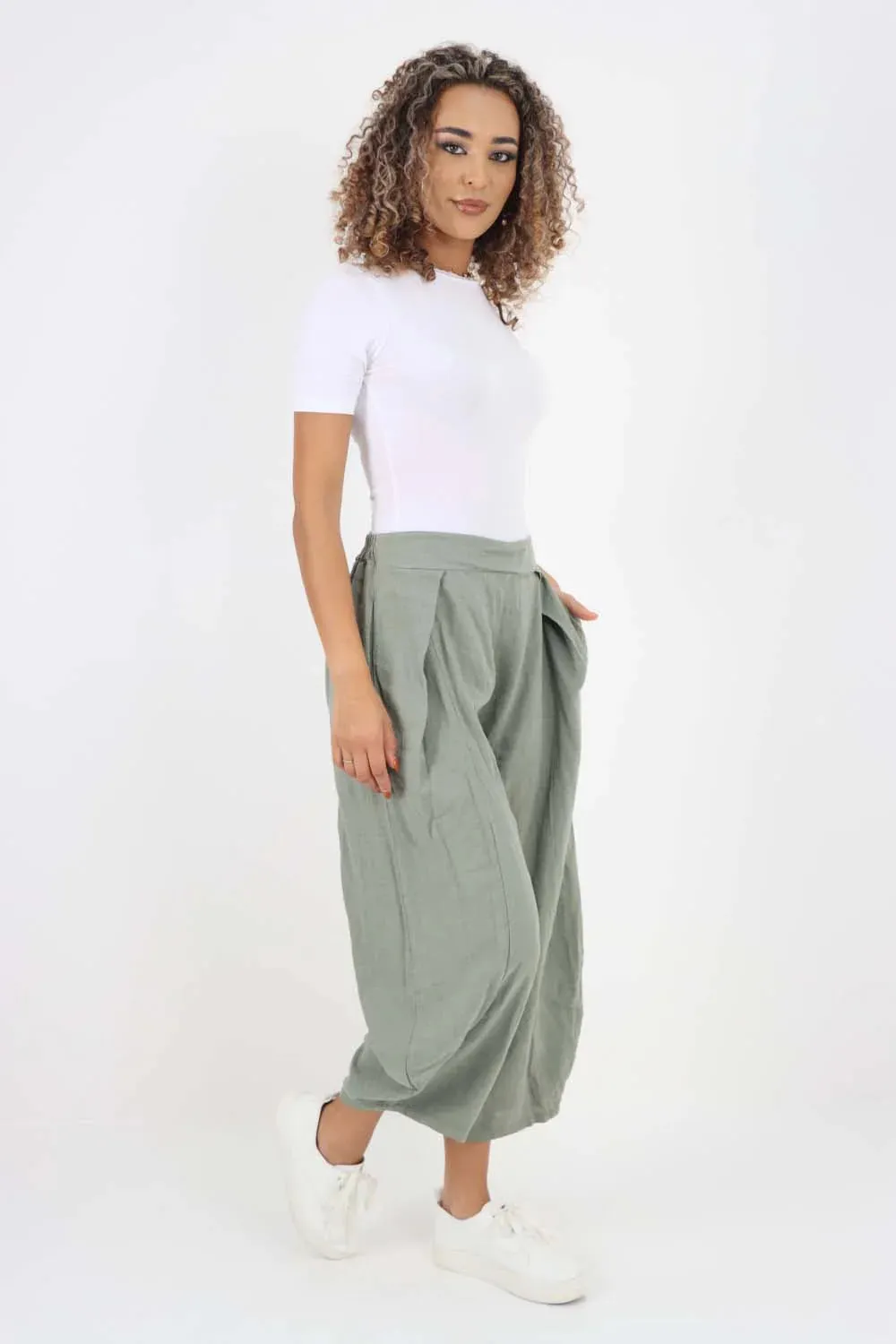 Italian Plain Layered 3/4 Linen Jogger