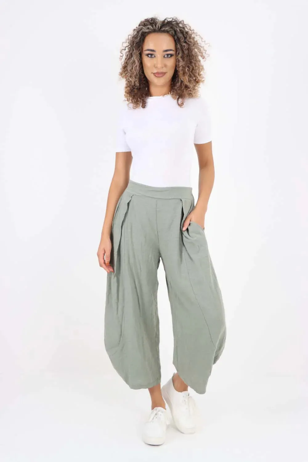 Italian Plain Layered 3/4 Linen Jogger