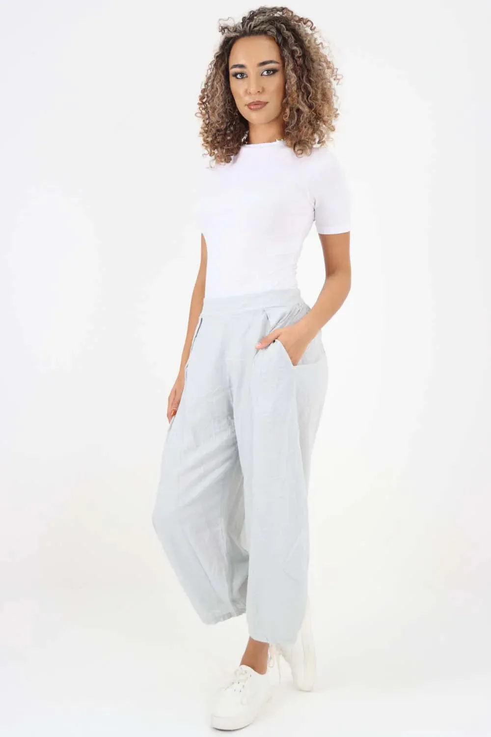 Italian Plain Layered 3/4 Linen Jogger