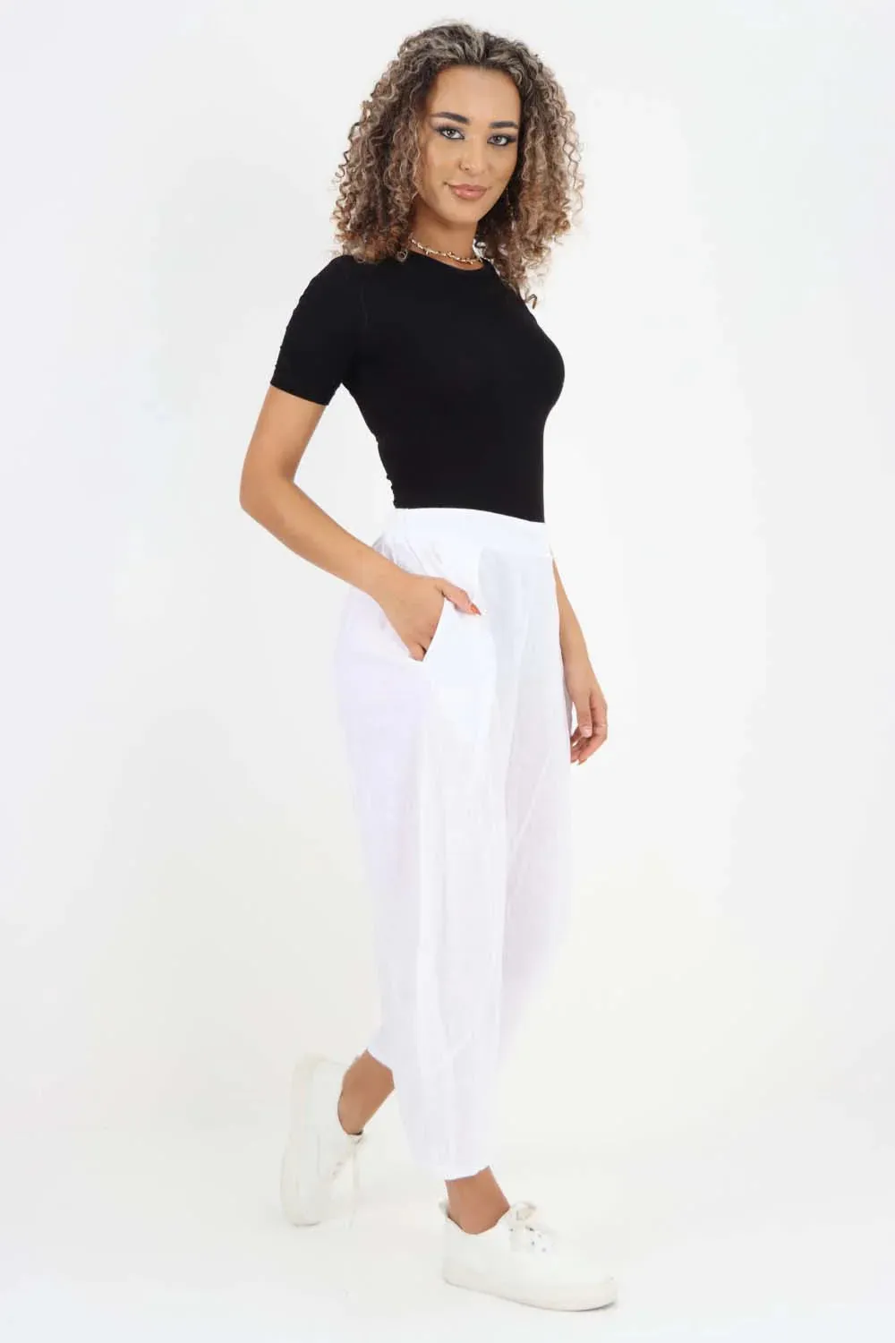 Italian Plain Layered 3/4 Linen Jogger