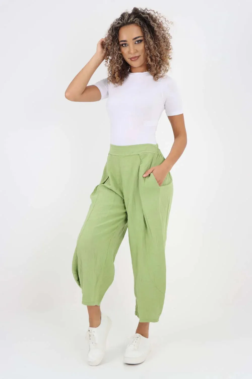 Italian Plain Layered 3/4 Linen Jogger