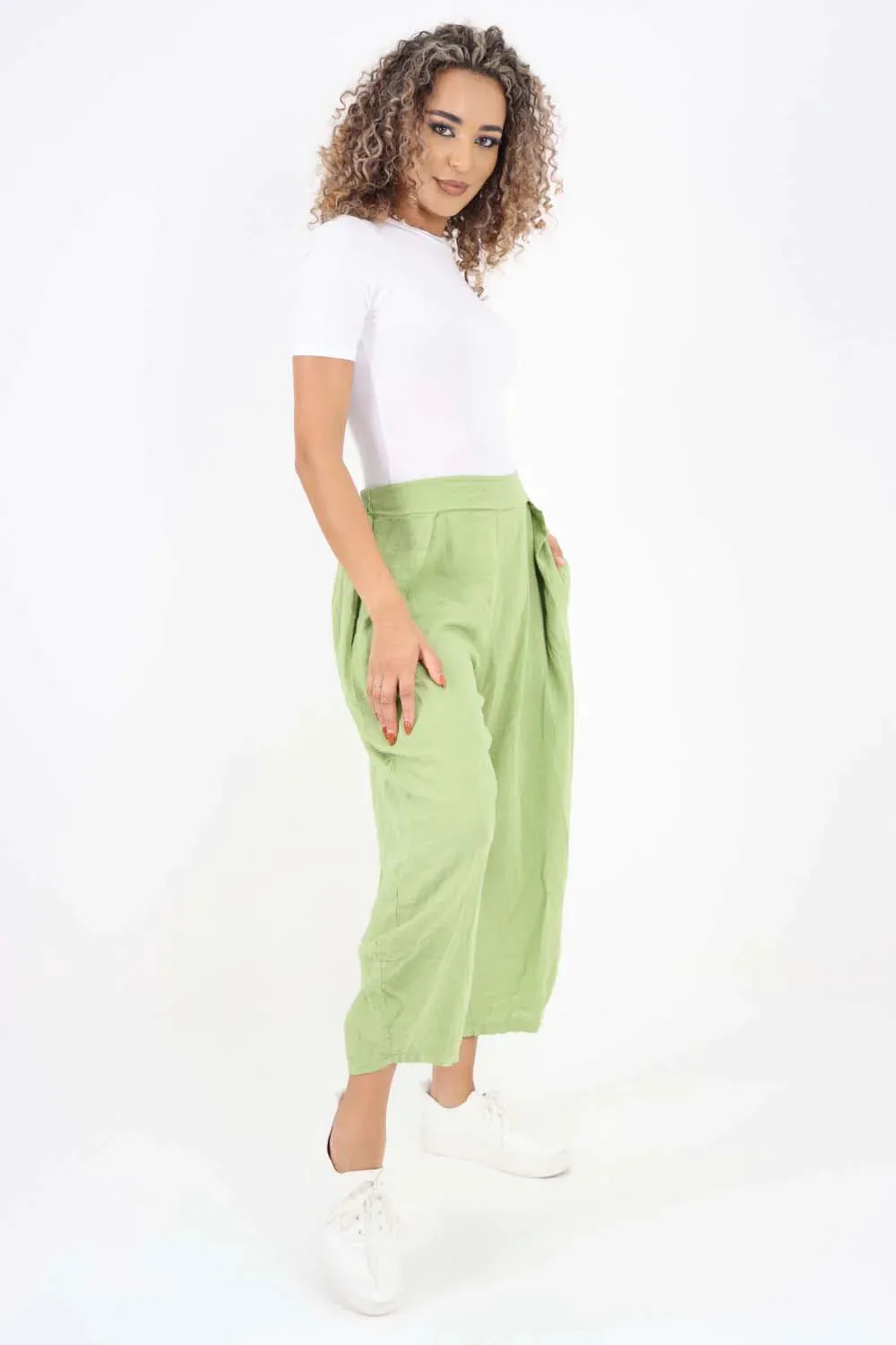 Italian Plain Layered 3/4 Linen Jogger
