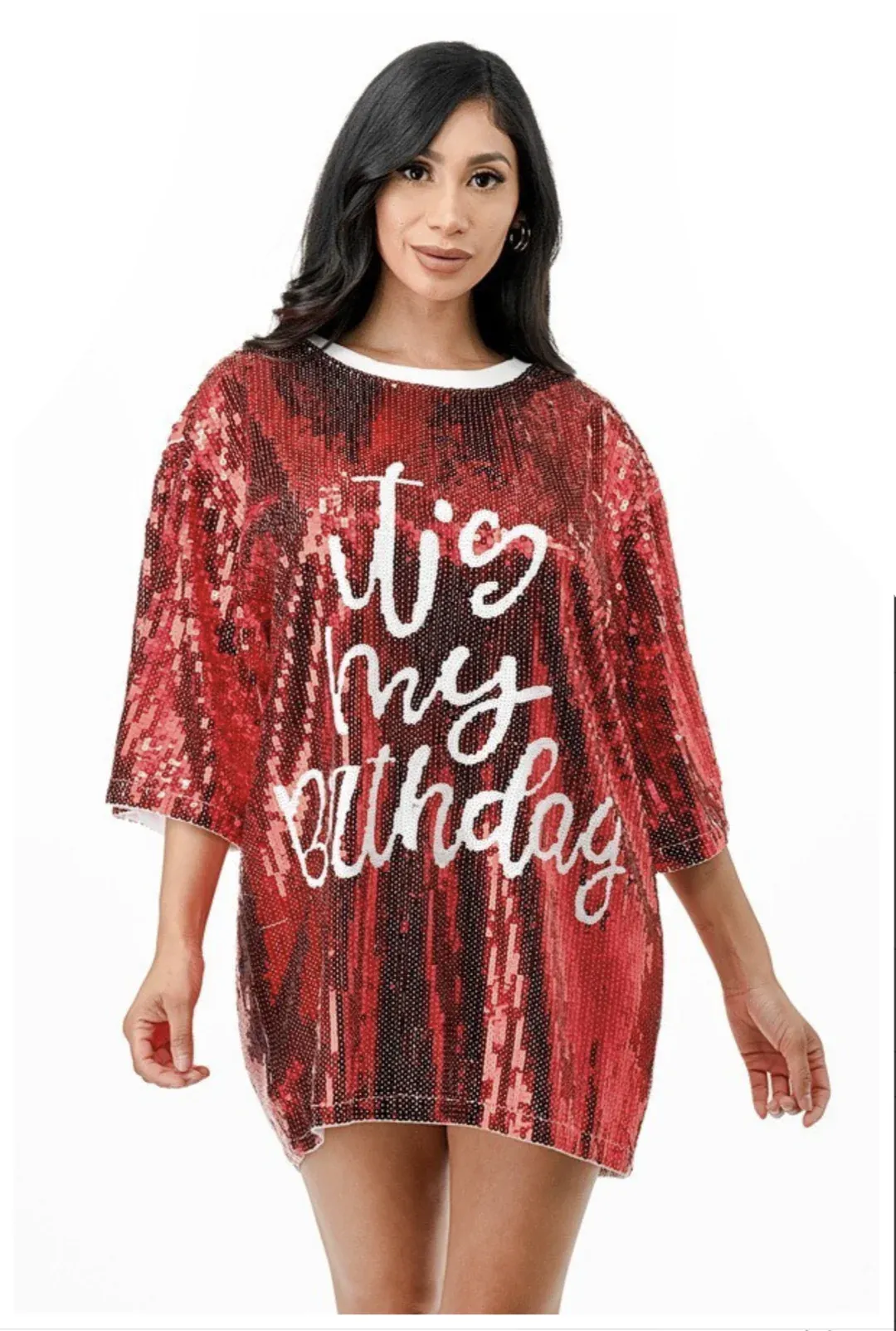 IT'S MY BIRTHDAY SEQUIN T-SHIRT DRESS