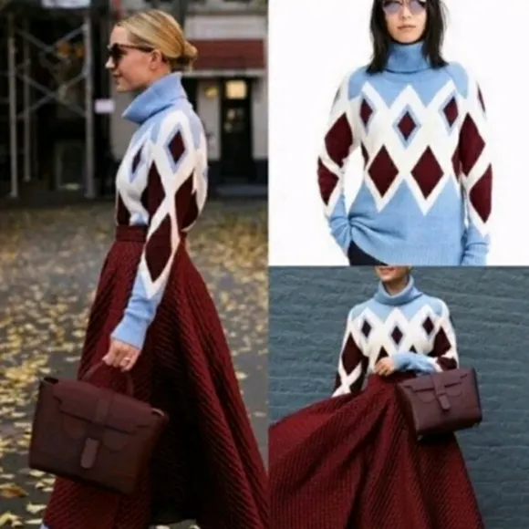 J. Crew Argyle Soft Yarn Oversize Sweater