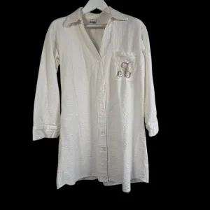 Jan de Luz Carmel Womens Textured Button Down Tunic Shirt Dress Medium White