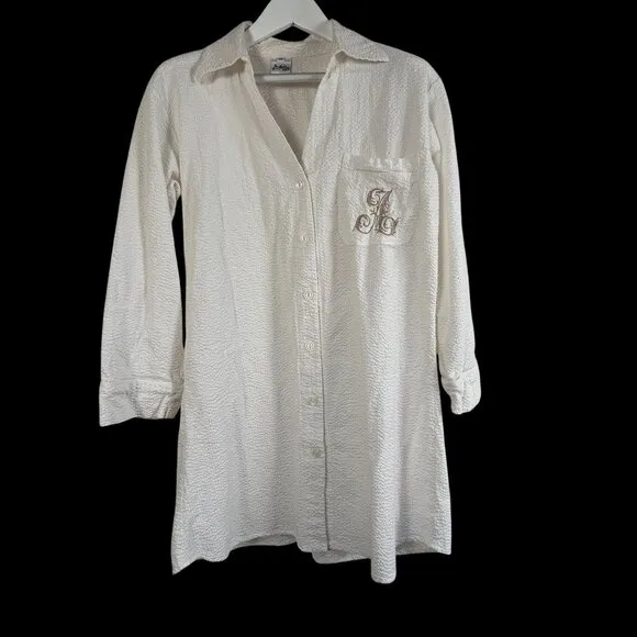 Jan de Luz Carmel Womens Textured Button Down Tunic Shirt Dress Medium White