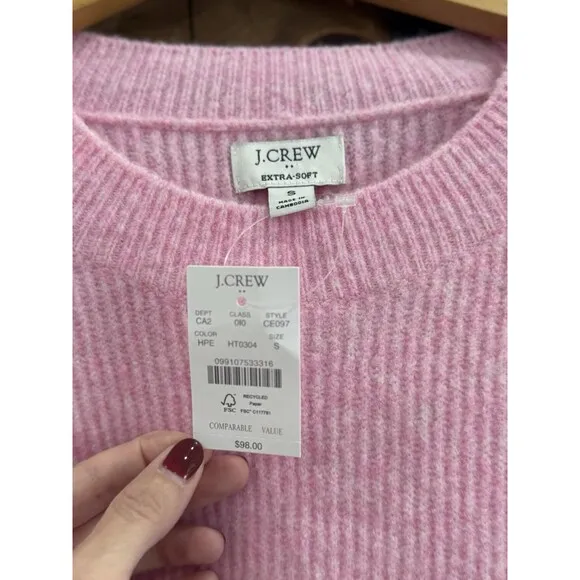 J.Crew Womens $90 Crewneck Sweater Extra Soft Pink  Women's Size S New