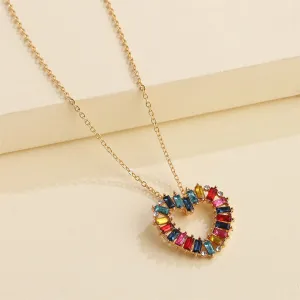 Jewel-Tone Crystal & 18K Gold-Plated Open Heart Pendant Necklace