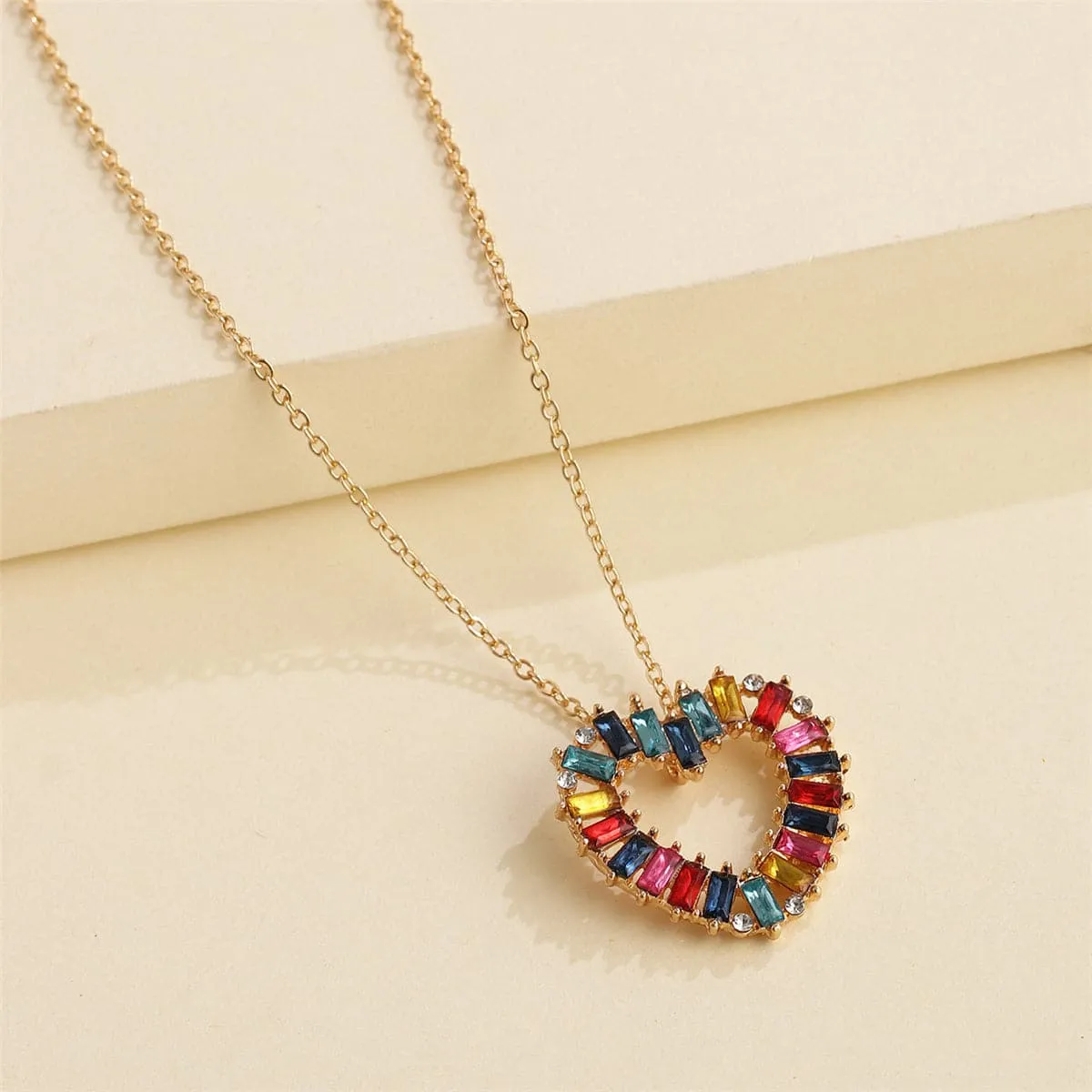Jewel-Tone Crystal & 18K Gold-Plated Open Heart Pendant Necklace