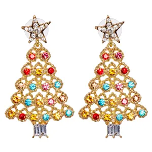 Jewel-Tone Cubic Zirconia & 18K Gold-Plated Festive Tree Drop Earrings