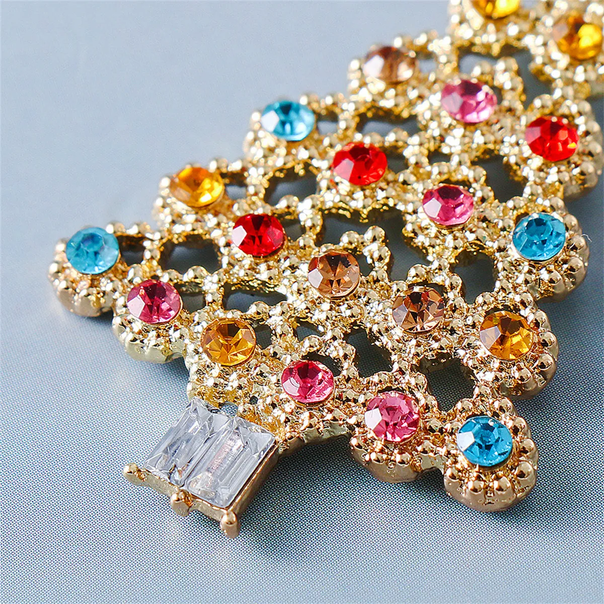 Jewel-Tone Cubic Zirconia & 18K Gold-Plated Festive Tree Drop Earrings